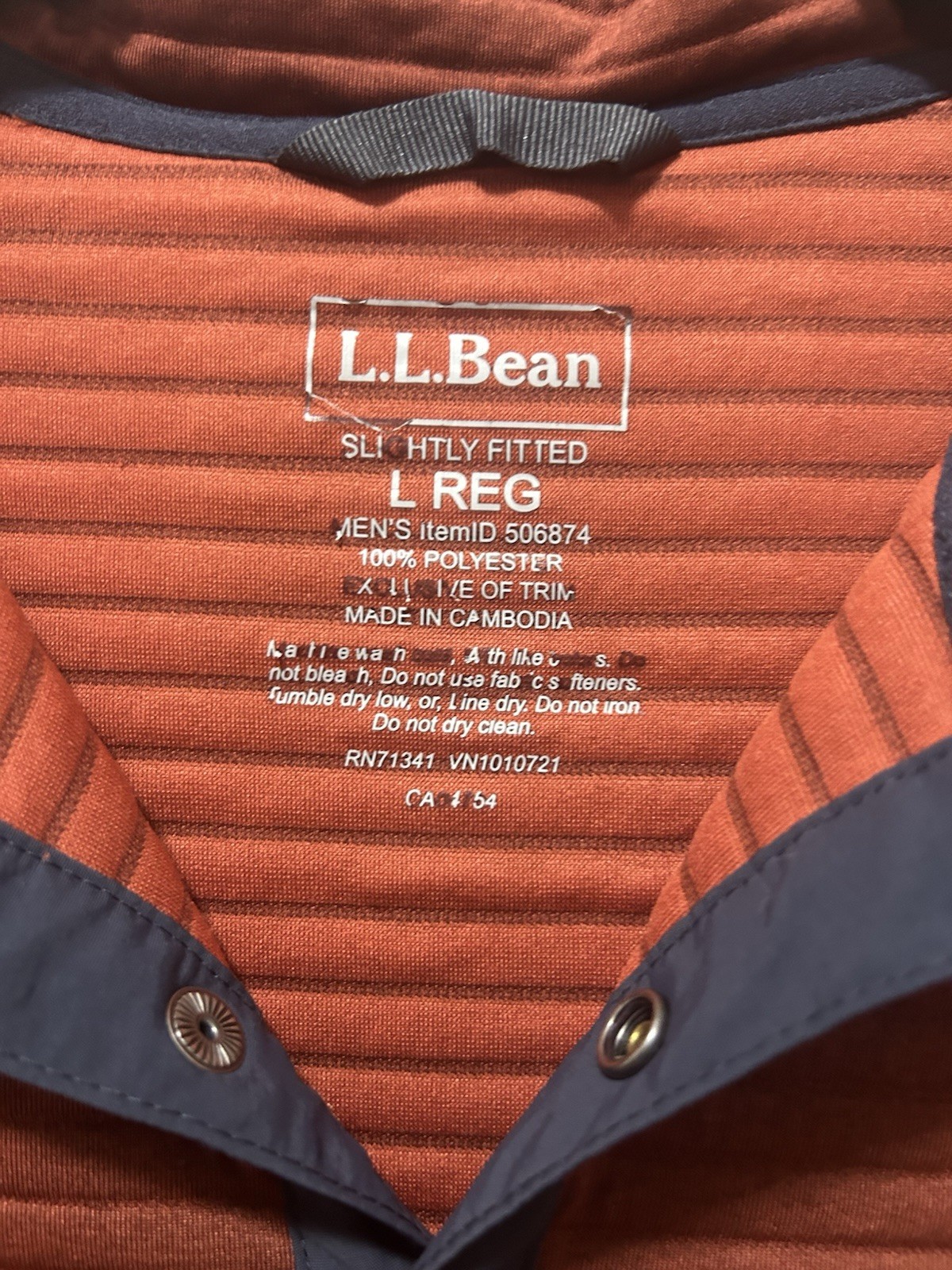 L.L. Bean Men 1/4 Snap Long Sleeve Pullover Activewear Sz L Burnt Orange & Blue gallery