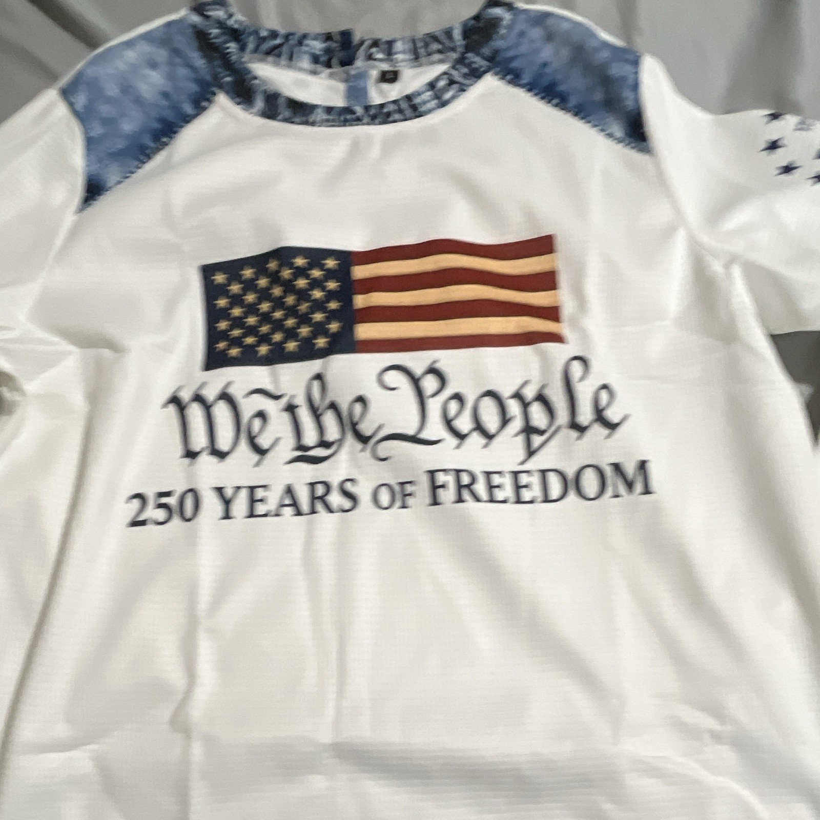 Men's USA Patriotic Graphic Raglan Long Sleeve Crew Neck T-Shirt L White/Blue gallery