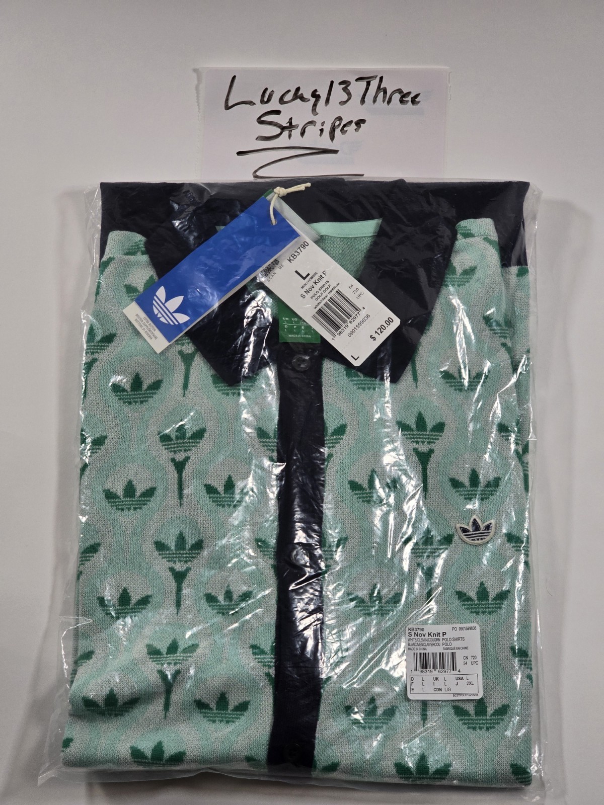 Adidas Golf KB3790 Jacquard Knit Polo Clear Mint Green Mens Size L NWT gallery