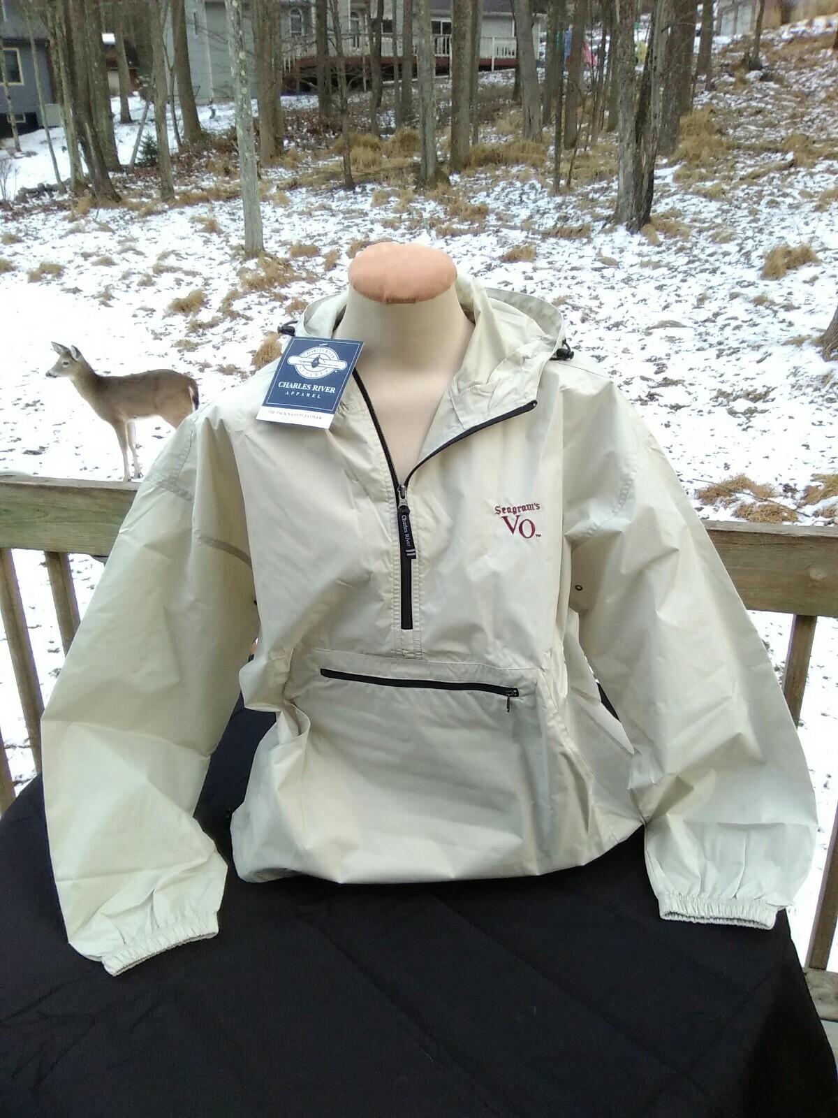 CHARLES RIVER APPAREL Seagram's VO Pack-N-Go Pullover XL Beige Style 9904 NOS gallery