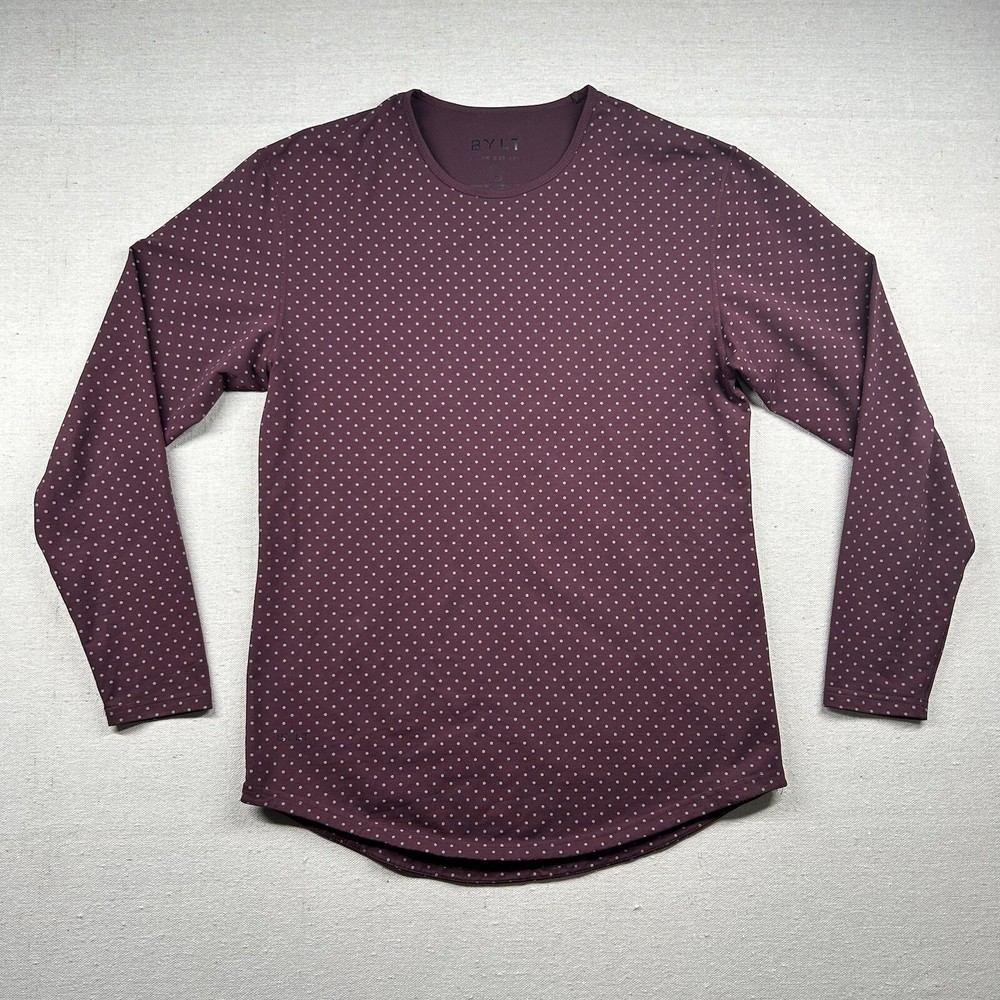 Bylt Shirt Mens M Drop Cut Active Workout Stretch Lux Maroon Polka Dot Burgundy