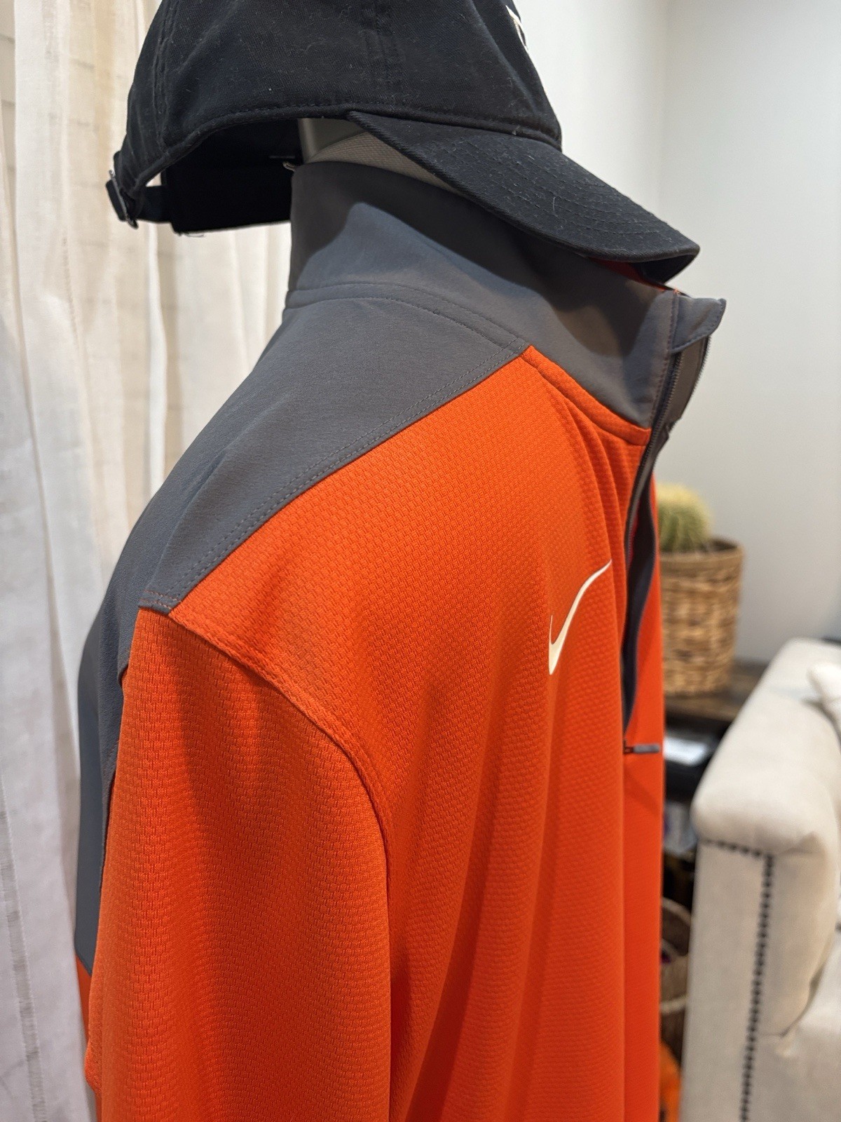 Nike Men's Orange Gray Colorblock 1/4 Zip Mock Neck Pullover Top Size L gallery
