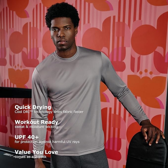 Men’s Hanes Cool DRI Performance Long Sleeve Tee Black Sizes S-3XL 2 PK gallery