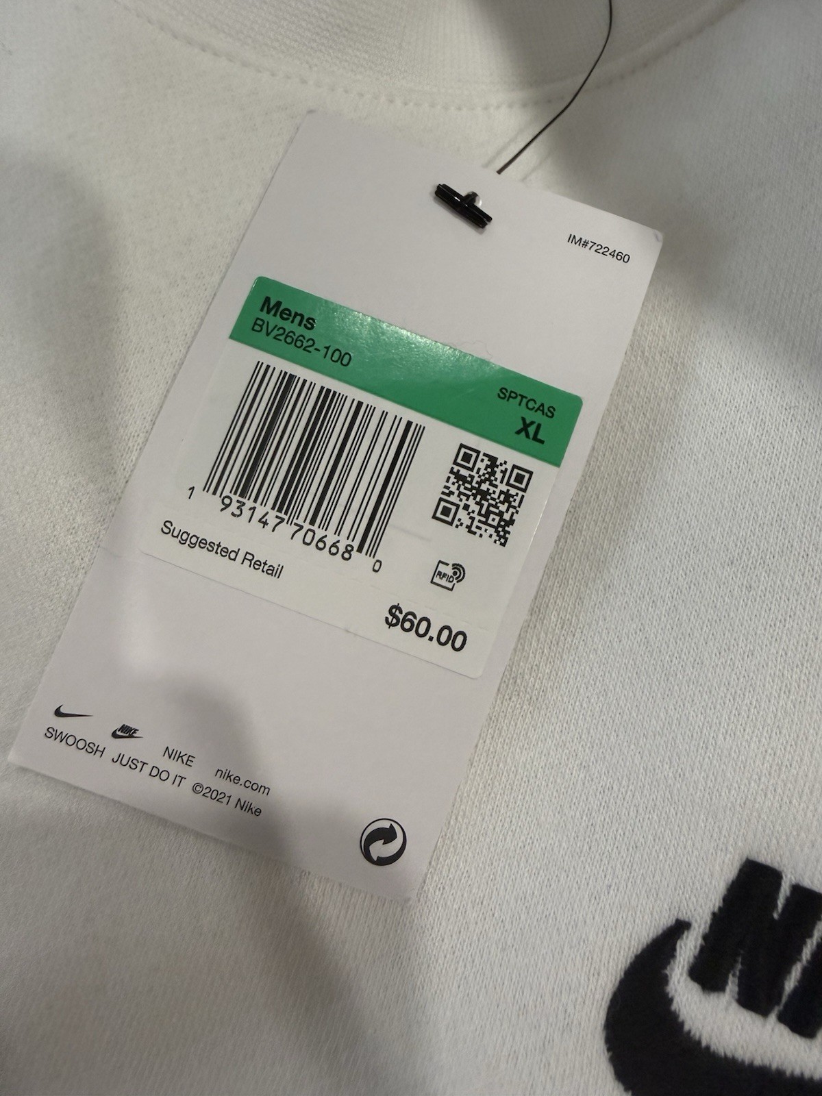 Nike Crewneck Sweatshirt Classic Logo Pullover Casual White Men XL BV2662-100 gallery