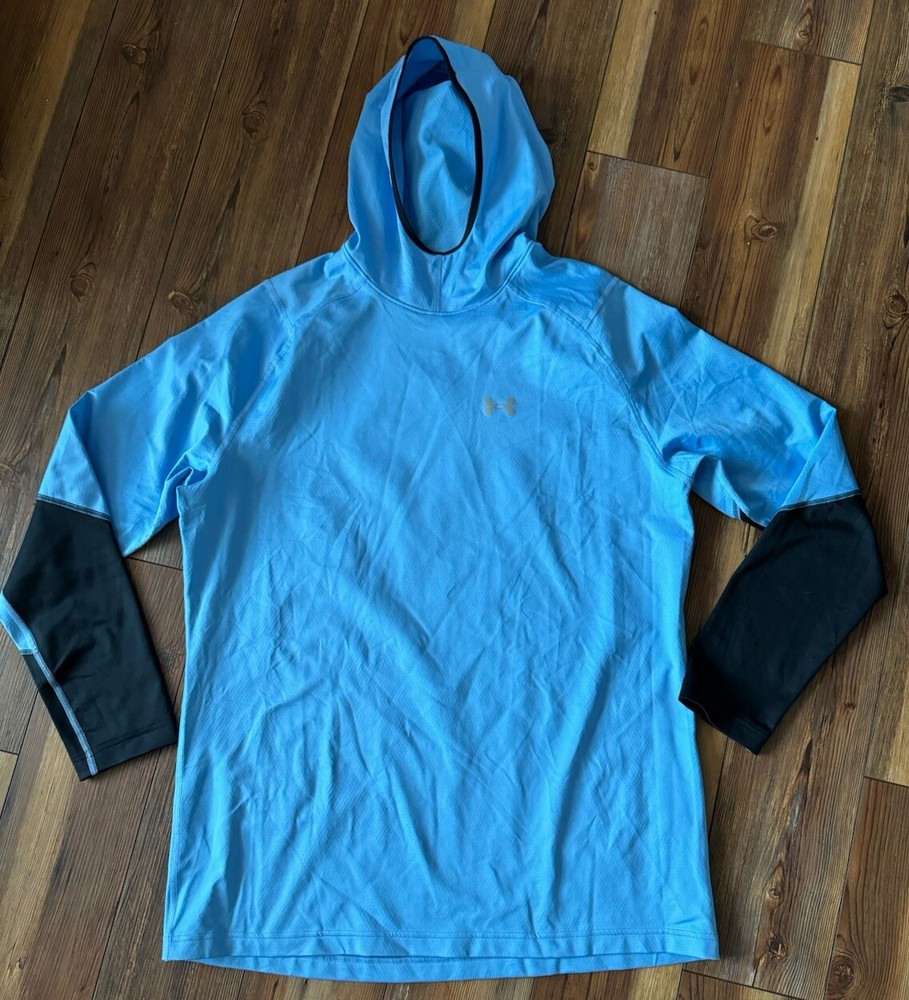 Under Armour Cold Gear Men's Light Blue Fitted Hooded Pullover SZ 2XL NWT