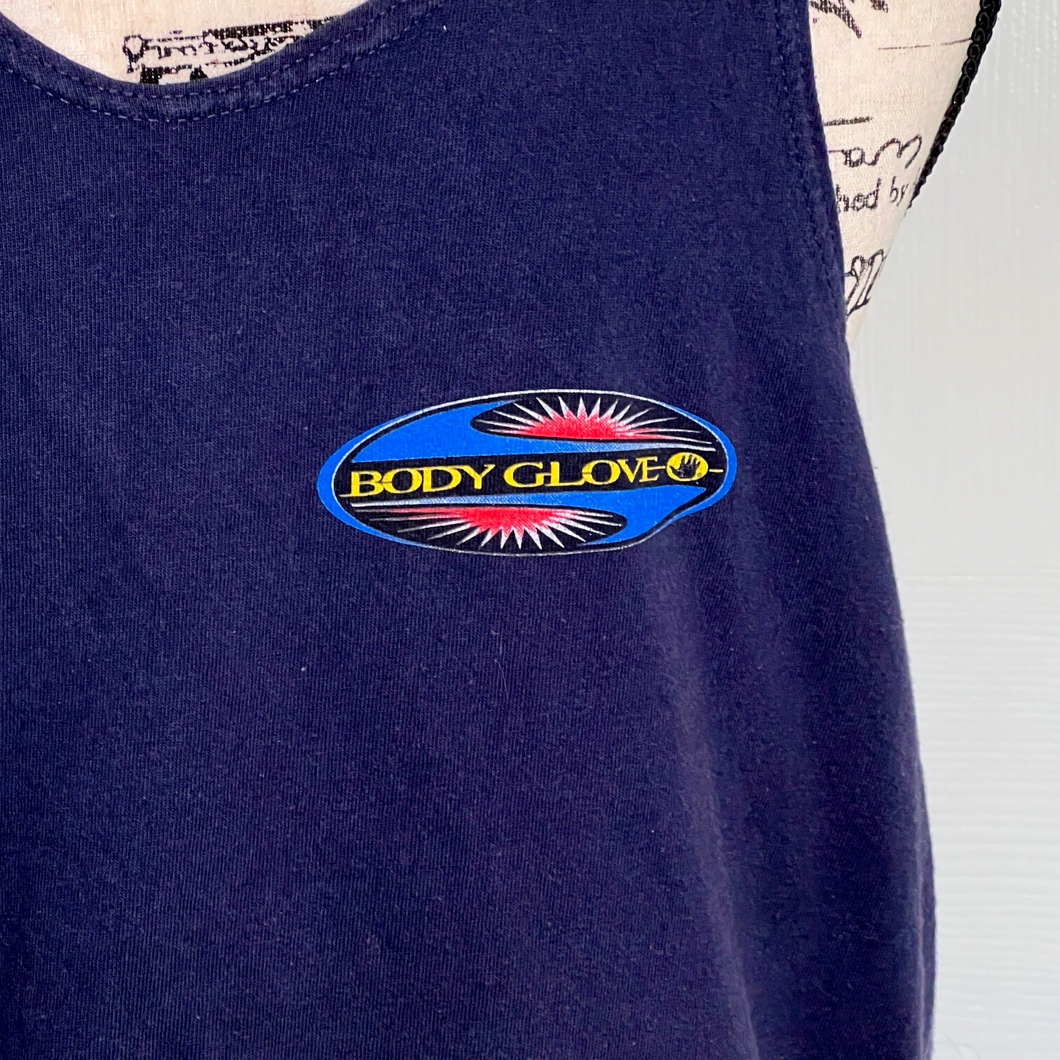 Vintage Men's Body Glove Tank Top Sz XL Navy w/Front and Back Graphics 1996 USA gallery