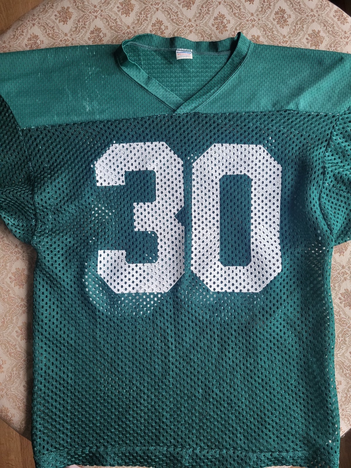 VINTAGE CHAMPION 70's 80's FISHNET MESH FOOTBALL JERSEY SIZE M GREEN #30 gallery