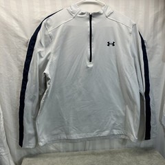 Under Armor Golf Storm Pullover 1/4 Zip Sz.Large. Loose Fit White W Navy Preppy