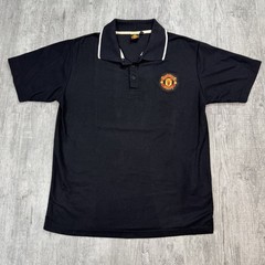 VTG MANCHESTER UNITED FOOTBALL SOCCER MENS POLO BLACK EMBROIDERED LOGO SIZE L