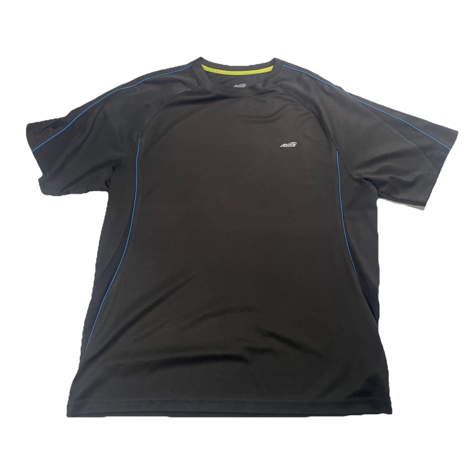 Avia Men's Athletic Shirt Short Sleeves Large Gray And Blue Stripes Polyester gallery