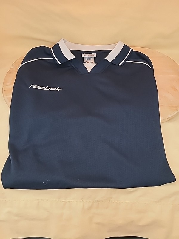 REEBOK Hydromove Men's Pullover Shirt Short Sleeve Navy Blue White Size Large gallery