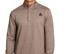 REEBOK Men’s DRIFTWOOD HEATHER Quarter-Zip Active Pullover Long Sleeve MEDIUM