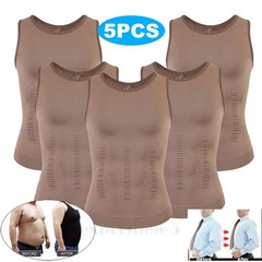 Men 5 PCS Body Shaper Vest Moobs Chest Compression Workout T-Shirt Tank Top Gym