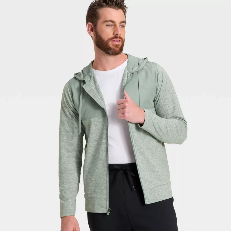 Men's Soft Stretch Full Zip Top - All In Motion Sage Green large lightweight gallery