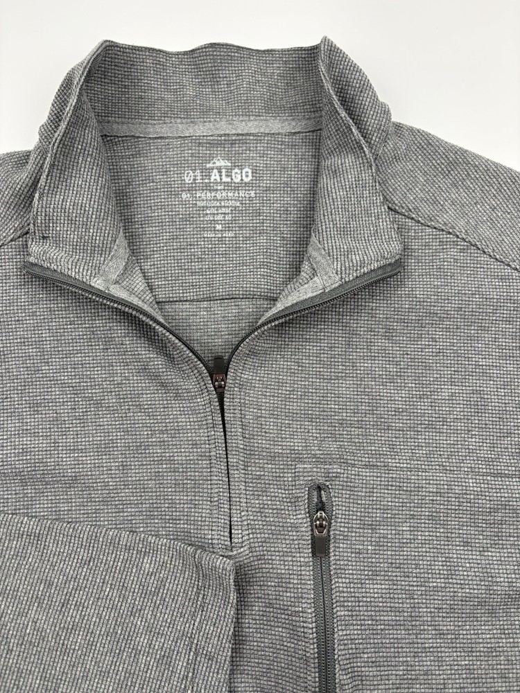 01.Algo Performance 1/4 Zip Pullover Mens Medium Gray Waffle Knit Lightweight