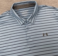 Under Armour UA Shirt Mens Large The Playoff Polo Blue Striped Short Sleeve