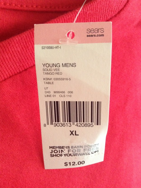 SEARS & ROEBUCK & CO MEN'S V-NECK SOLID RED TSHIRT SIZE XL- NEW WITH TAGS gallery