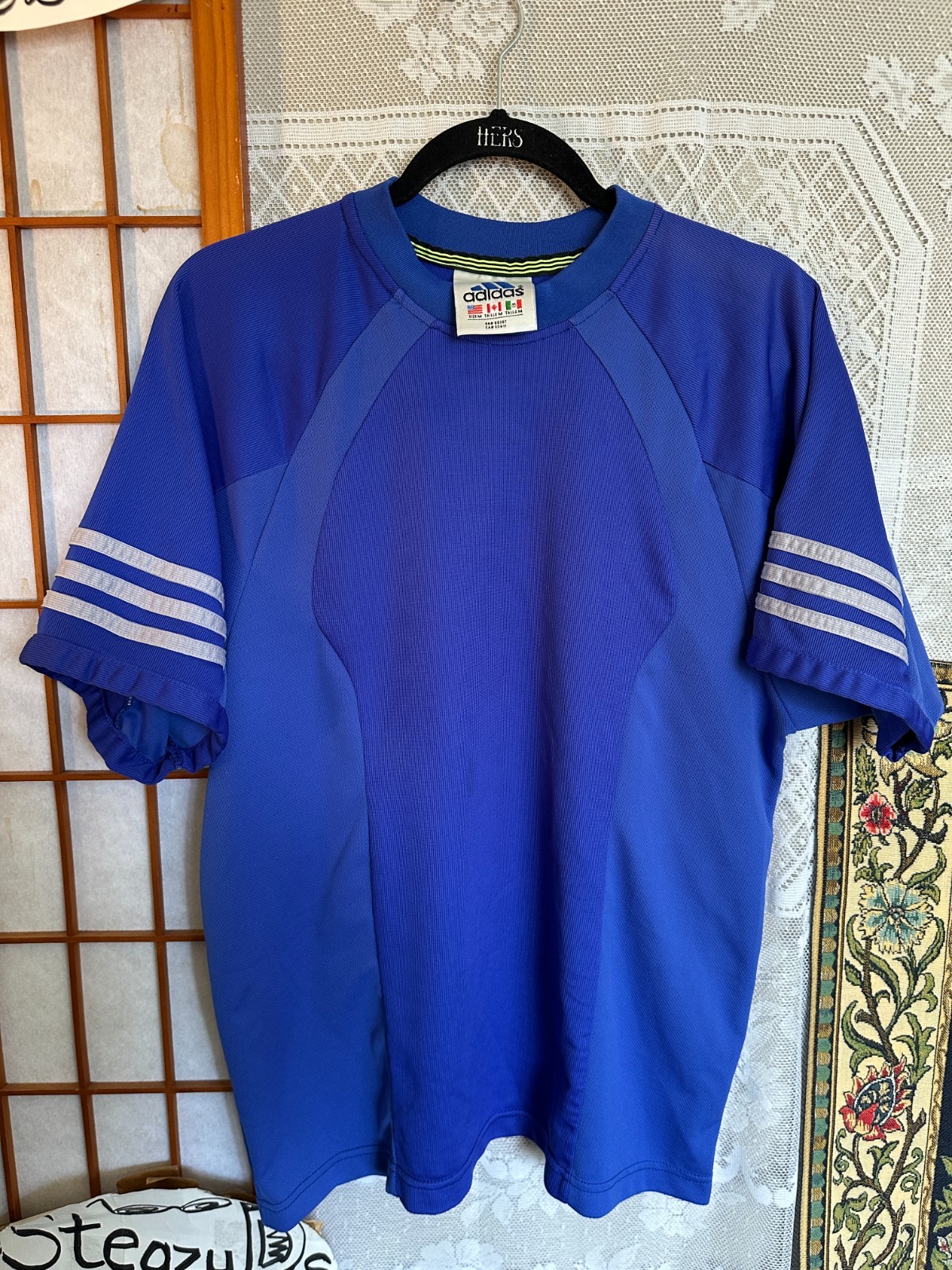 Vintage Adidas Men Large Jersey Shirt Equipment 90s Blue stripes gallery