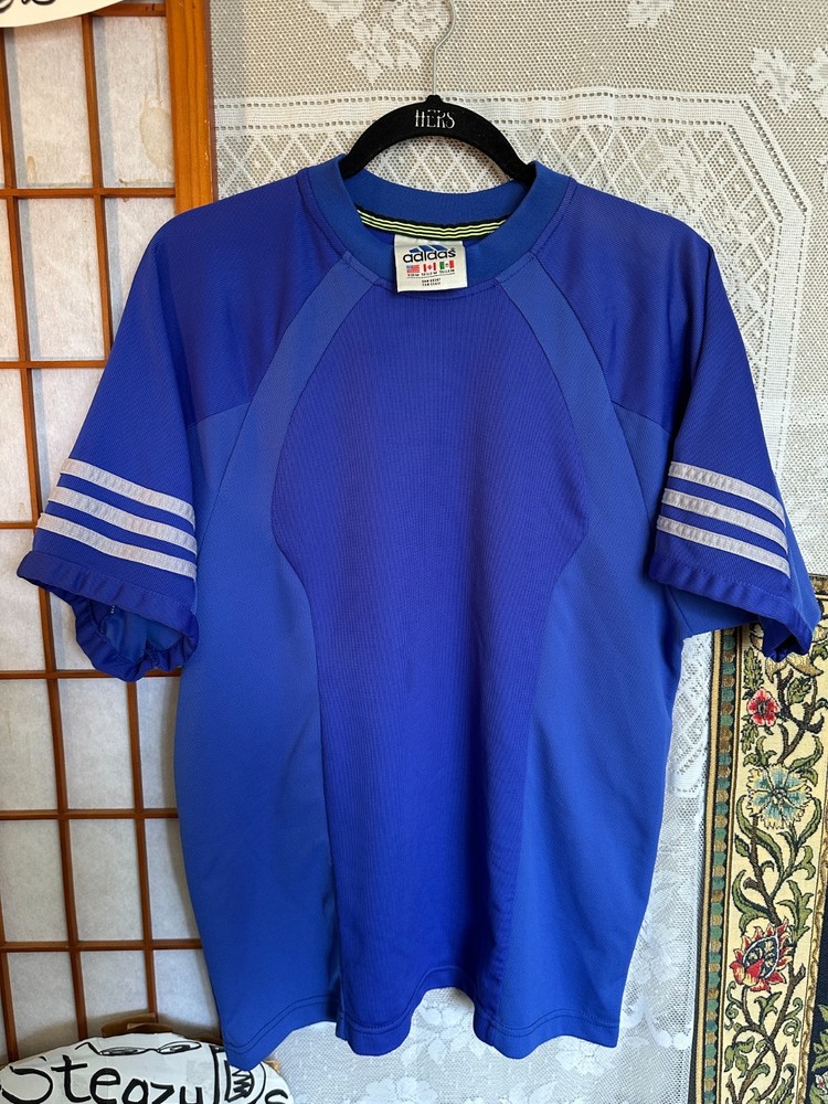 Vintage Adidas Men Large Jersey Shirt Equipment 90s Blue stripes