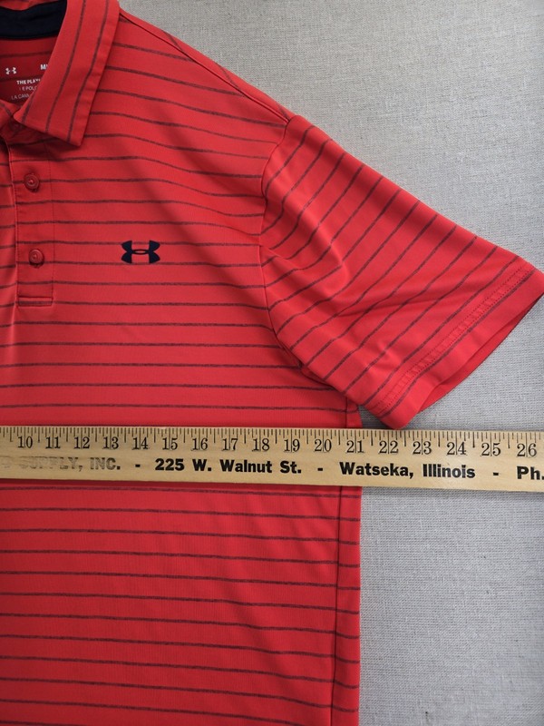 Under Armour The Playoff Polo Shirt Mens Medium Loose Fit Red Striped Heatgear gallery