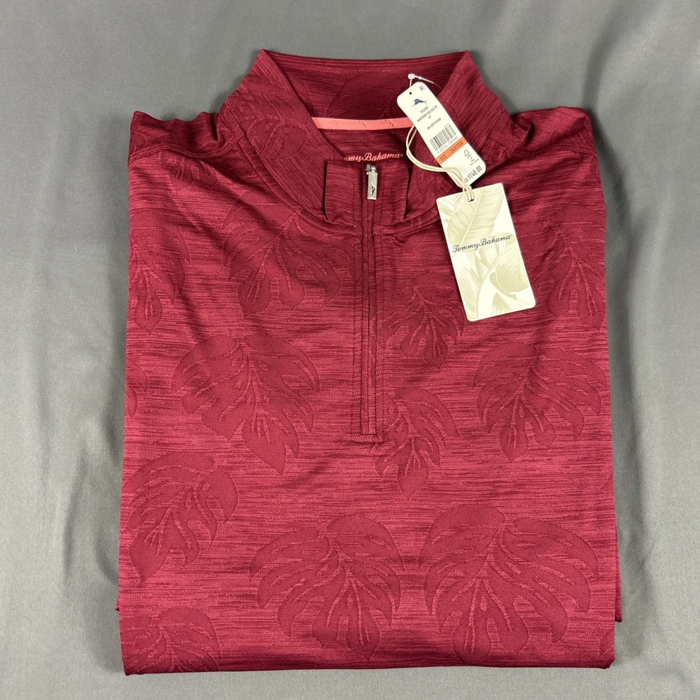 Tommy Bahama Golf Pullover Monstera Print 1/4 Zip 3XLB Deep Havana NWT MSRP $148