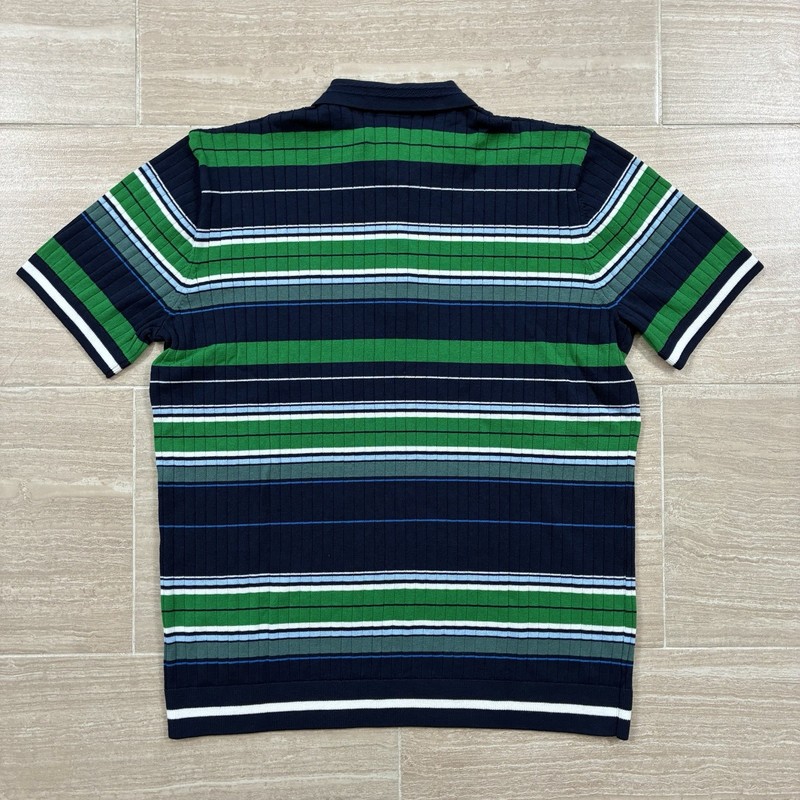 Men’s Size Large adidas Originals Knit Polo Blue Green Striped Wool JW9861 NWT gallery