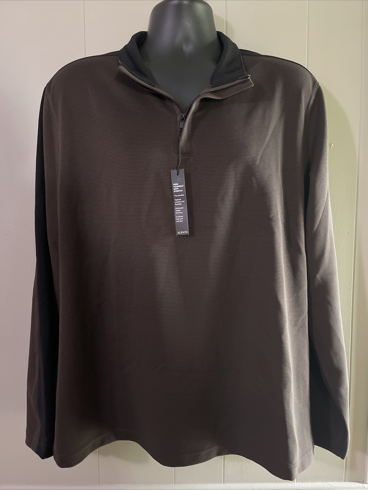 Alfani Stretch NWT Men's LS Brown Wind Shirt Size XL Collar 1/4 Zip Neck B9 LJ gallery