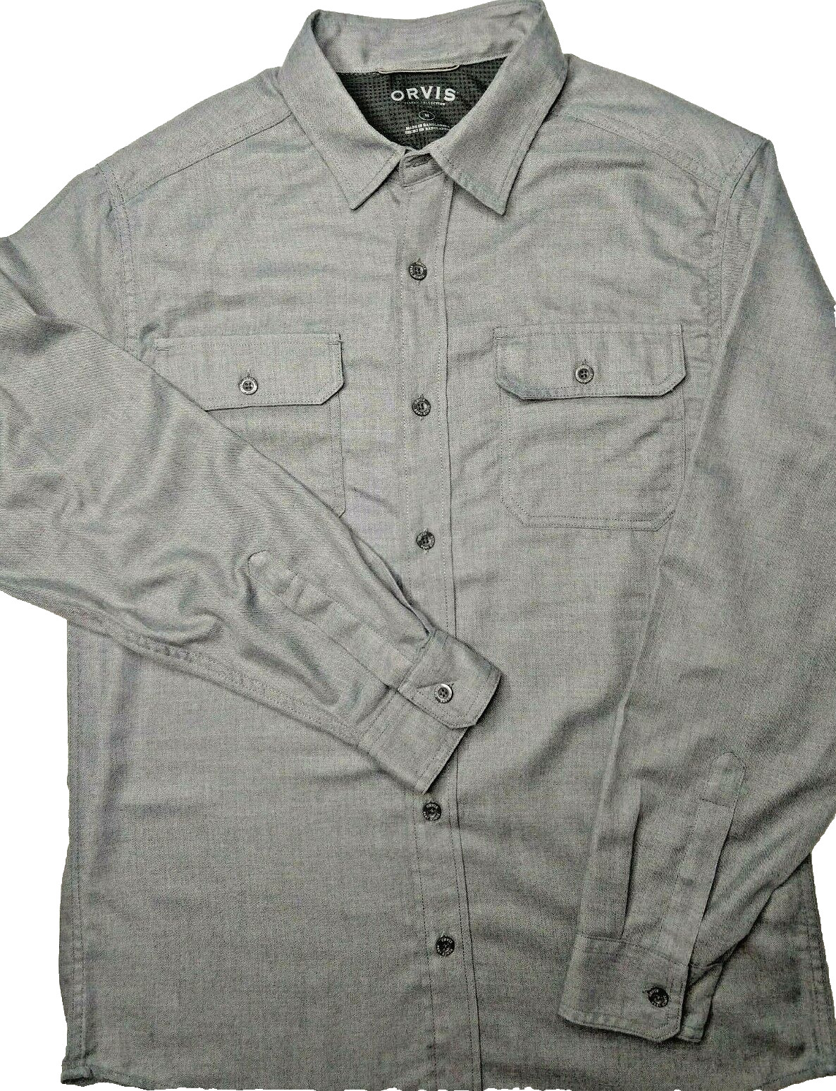 Orvis Flannel Shirt Mens Medium Gray Solid Classic Long Sleeve LS pockets gallery