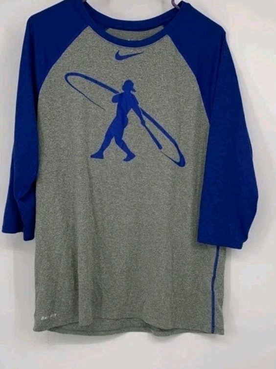 Nike ~ Ken Griffey Jr., Swingman, Center Swoosh ~ Gray & Blue, Raglan Shirt, L gallery