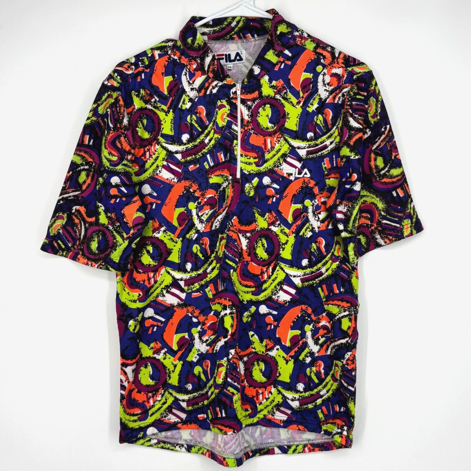 Fila Mens Medium Cycling Shirt 1/4 Zip Back Pockets Bold Multi Color Short Sleev gallery
