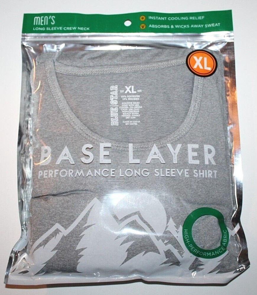 Blue Star Men's Long Sleeve Base Layer Crew Neck Shirt - Pick Your Size & Color