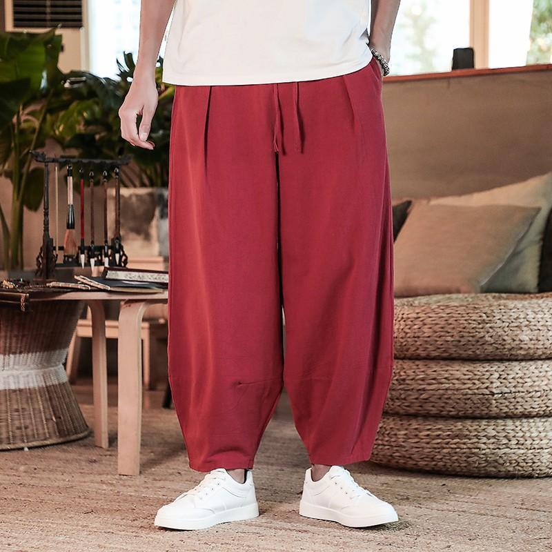 Summer Linen Pants Men's Loose Solid Color Haren Pants Cotton Hemp Casual Pants