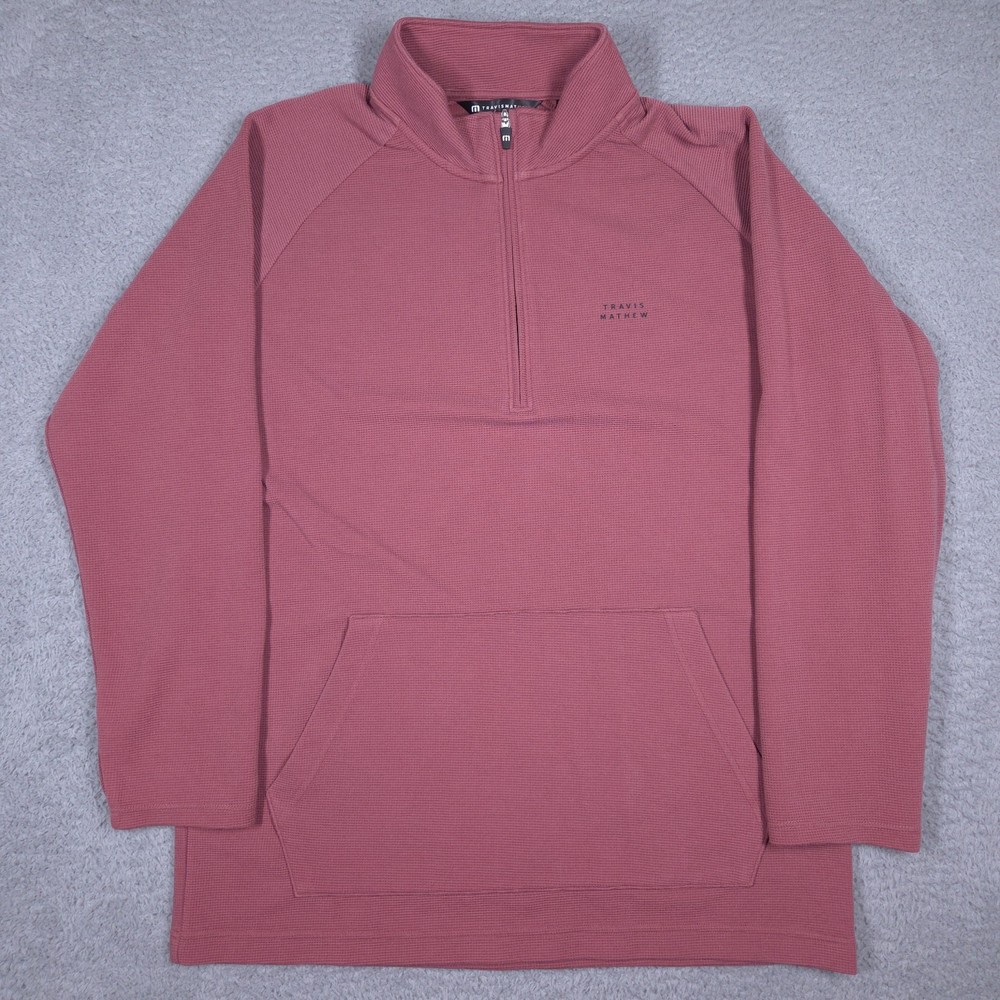 Travis Mathew Performance Waffle Quarter Zip Men's Large Roan Rouge Pouch Pocket