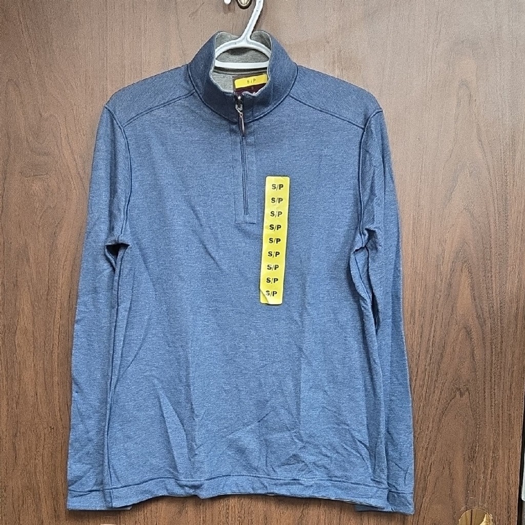 Johnston & Murphy Size S Blue/Grey Reversible 1/4 Zip Long Sleeved Shirt gallery