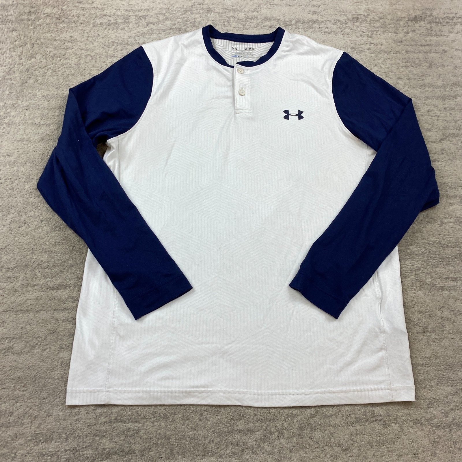 Under Armour ColdGear Infrared Henley Shirt Medium White Blue Gym Workout Mens gallery