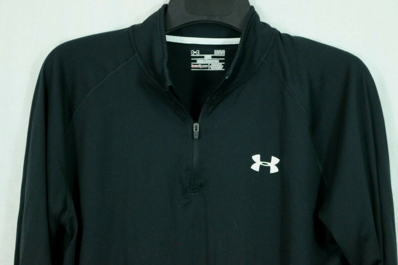 Under Armour L Heat Gear Zip Neck Loose Fit Pullover Jacket Solid Black Stretch gallery