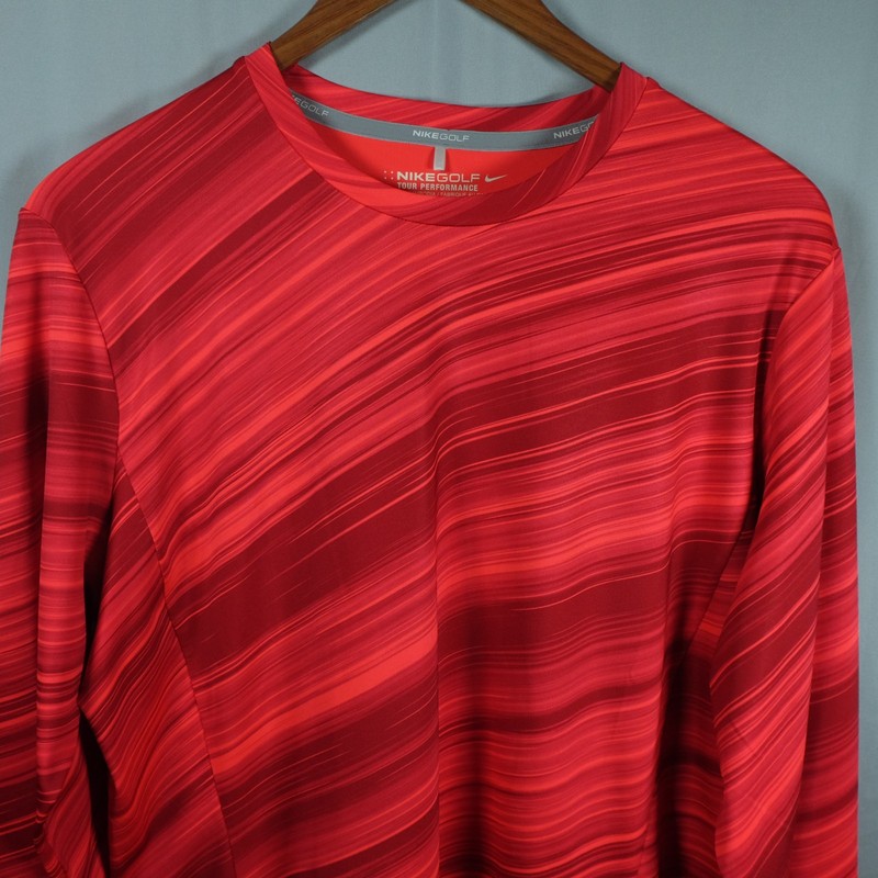 Nike Golf Shirt Mens Large Red Dri-Fit Tour Performance Crew Neck Pullover gallery