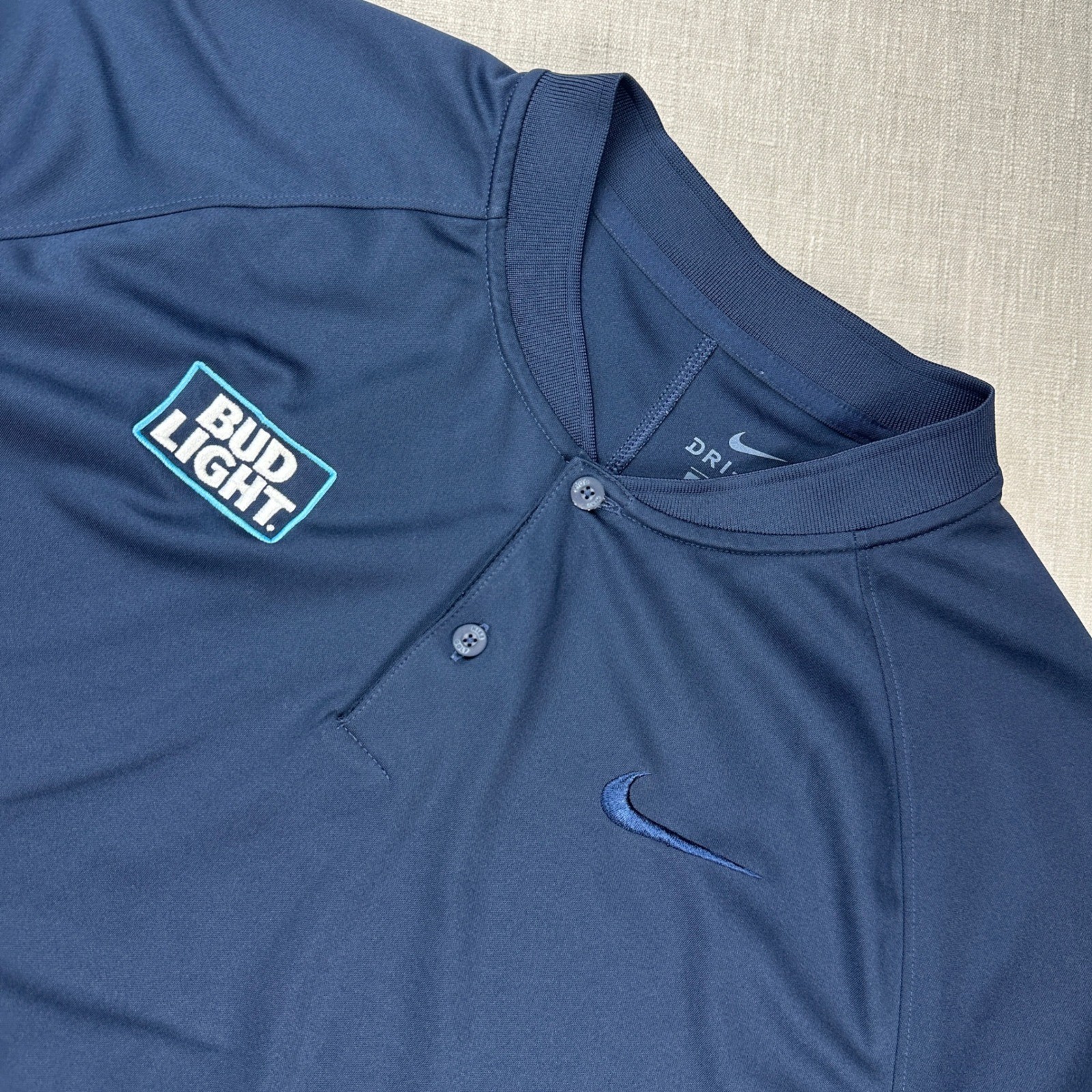 Nike Dri-FIT Baseball Henley Jersey Mens XL Navy Bud Light Blade Collar gallery