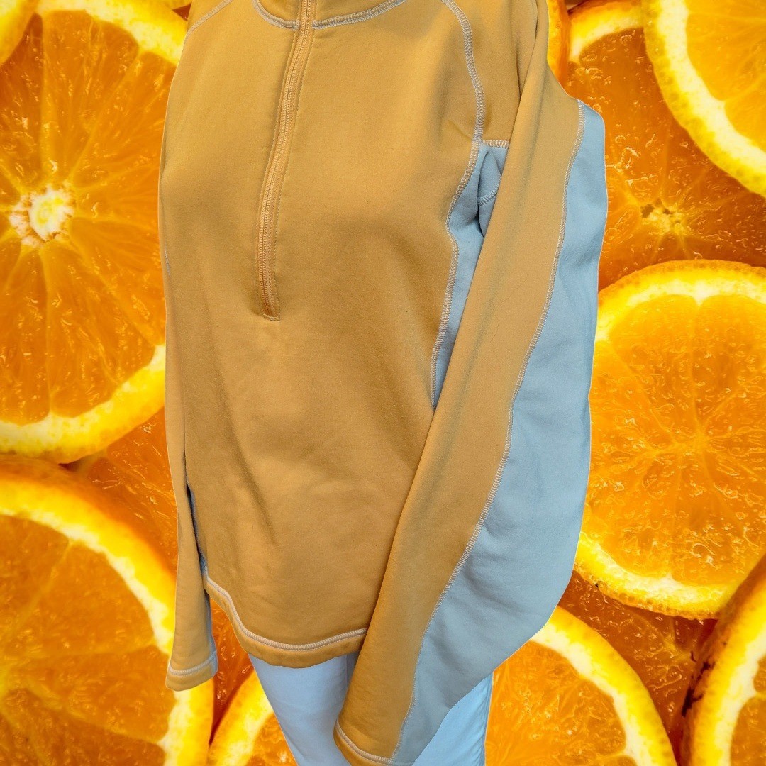 Obermeyer Mens 1/4 Zip Pullover Sweater Mustard Yellow Light Gray Size M gallery