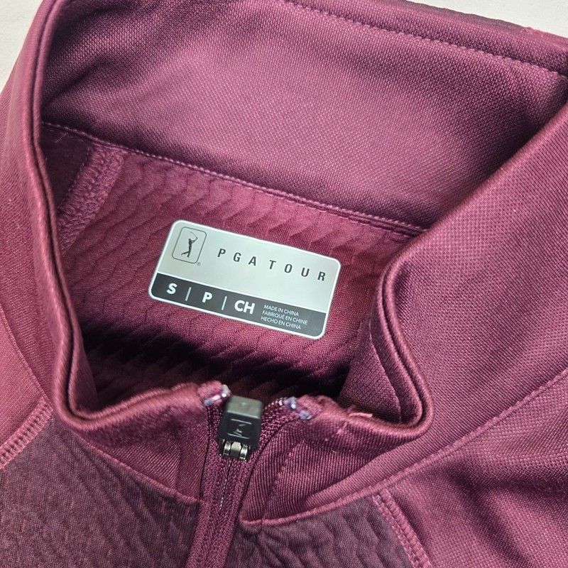 PGA TOUR Thermal 1/4 Zip Golf Pullover Mens Small Burgundy Stretch Warm $85 NEW gallery