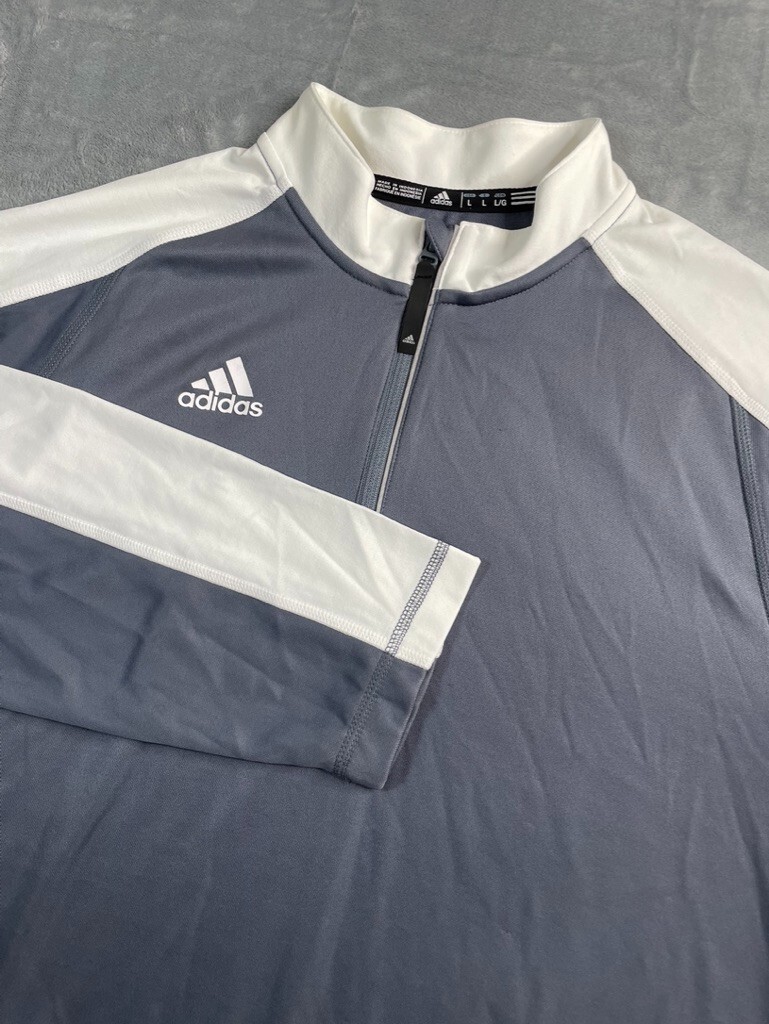 ADIDAS Climalite Men's 1/4 Zip Long Sleeve Modern Varsity Pullover Gray Large gallery