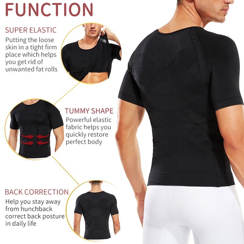 Men's Slimming Body Shaper Shirt Posture Corrector Vest Abdomen Compression Tops gallery