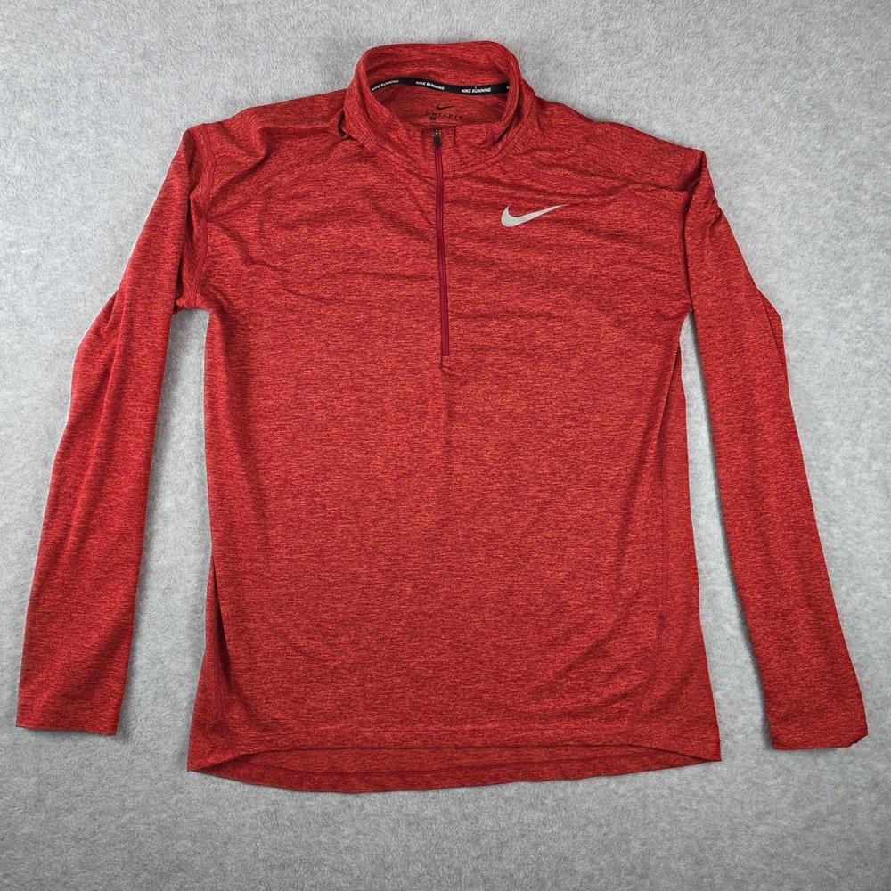 Nike Dri-Fit Element Half Zip Pullover Men's Large Red Heather w/ Thumbholes