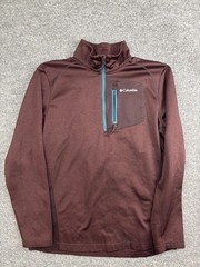 Columbia Pullover Mens Medium Red Quarter Zip Long Sleeve Shirt Pocket Outdoor
