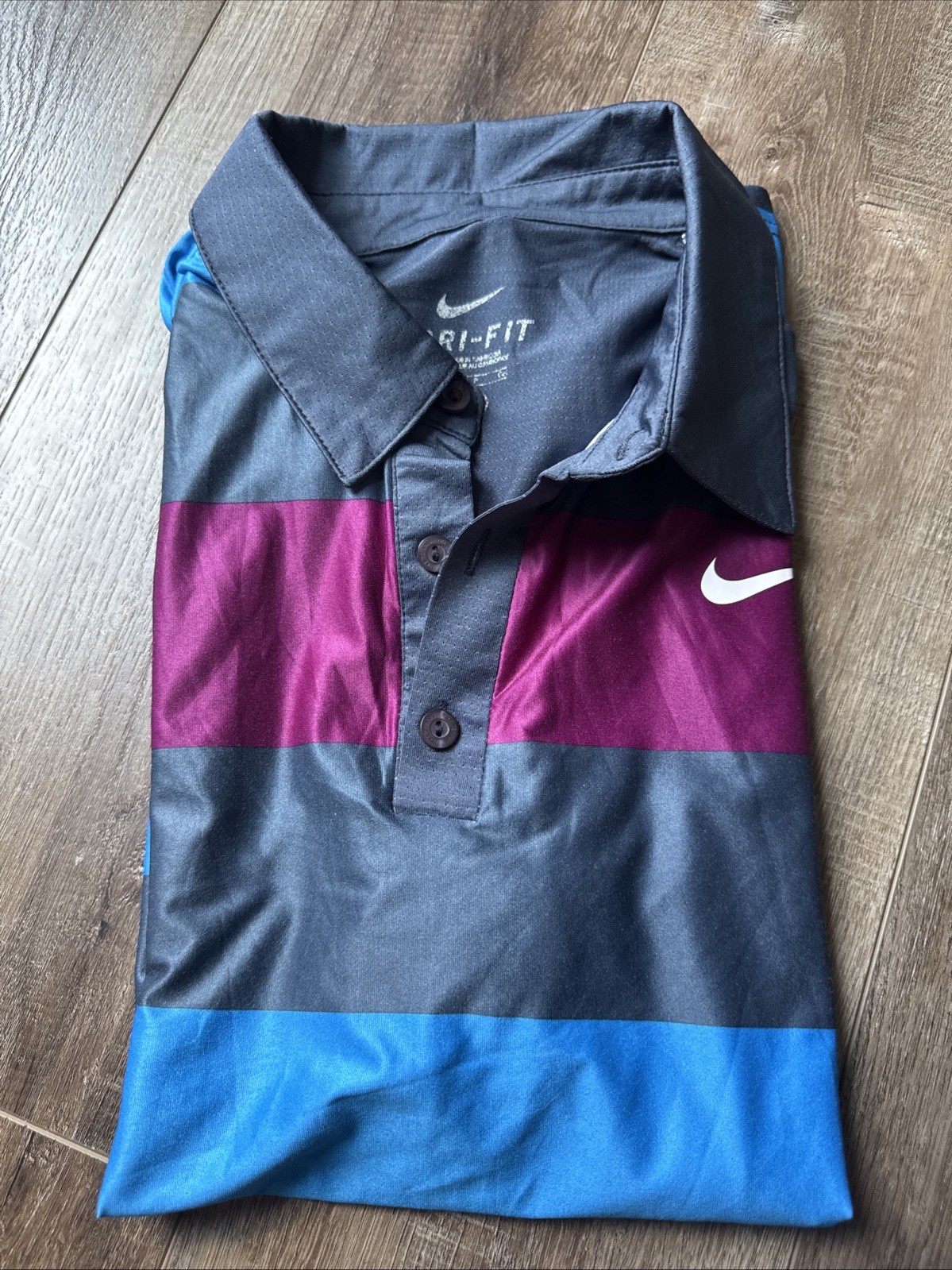Nike Men Dri Fit Black Blue And Dark Purple Short Sleeve Polo T Shirt Size M gallery