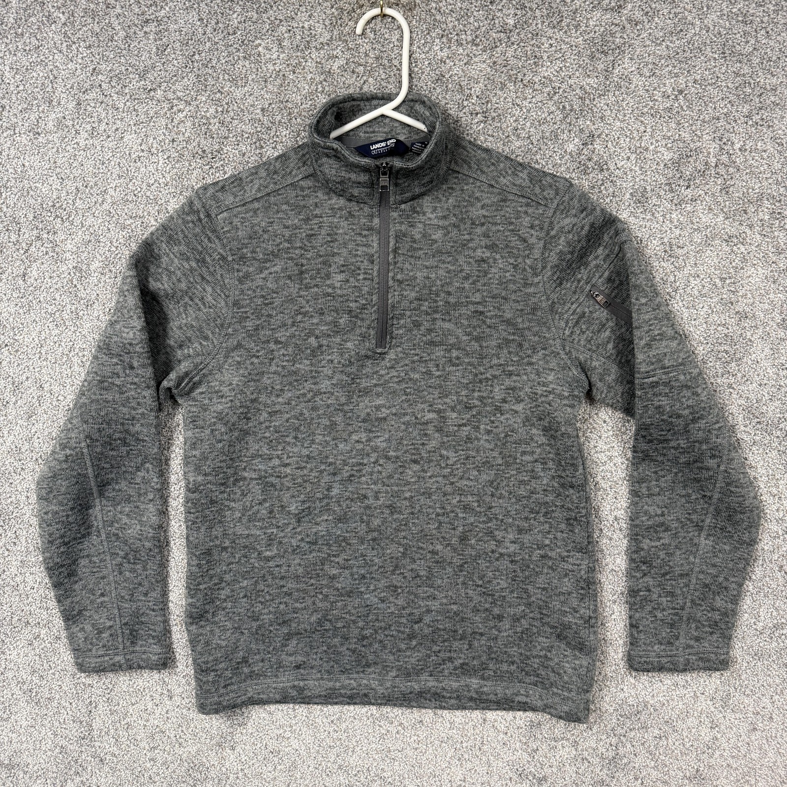 Lands' End Pullover Mens Small Gray Fleece Quarter Zip Mock Neck Outdoor Hiking gallery