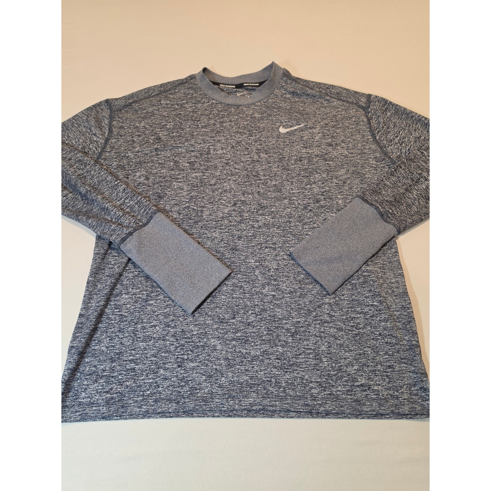 Nike Running Dri-FIT Mens Medium Blue Heathered Long Sleeve Thumbhole Shirt gallery