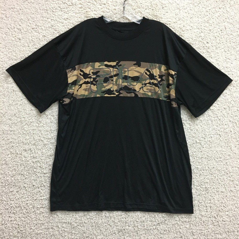 FILA Shirt 2XL Adult Black Camouflage Logo Pullover Casual Stretch Mens XXL