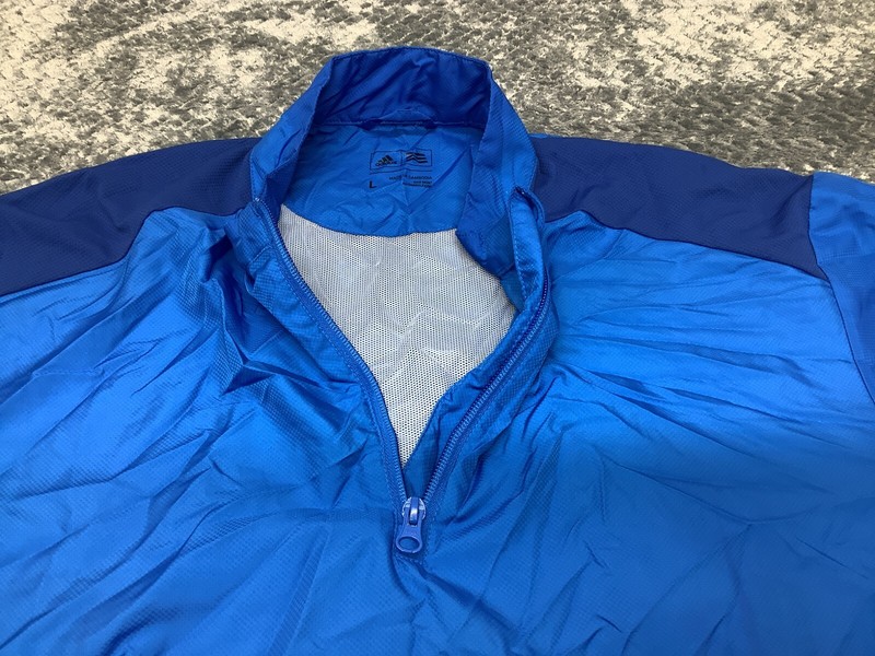 Adidas Shirt Mens Large Blue Golf Performance Windbreaker Short Sleeve Wind gallery