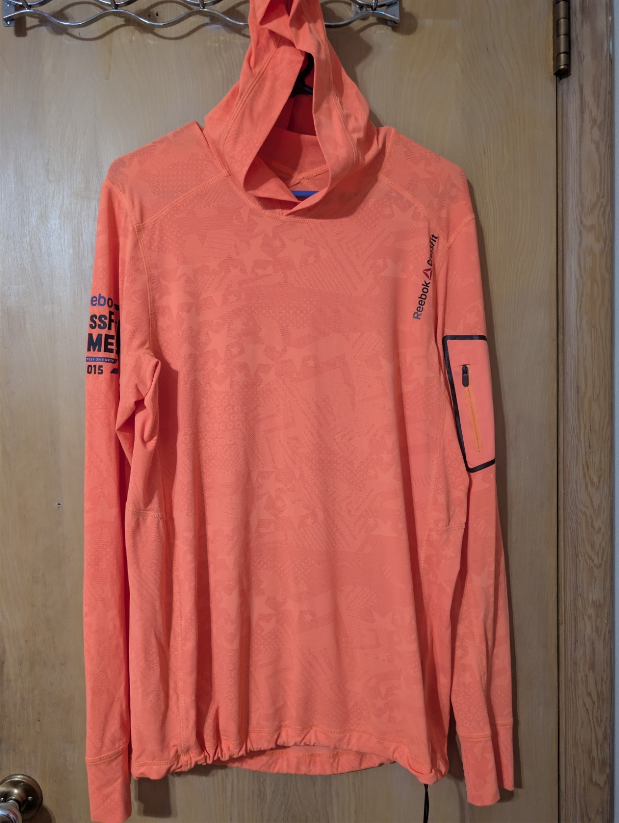 Reebok CrossFit Games 2015 Mens M Orange Pullover Hoodie Graphic Logo Pockets gallery
